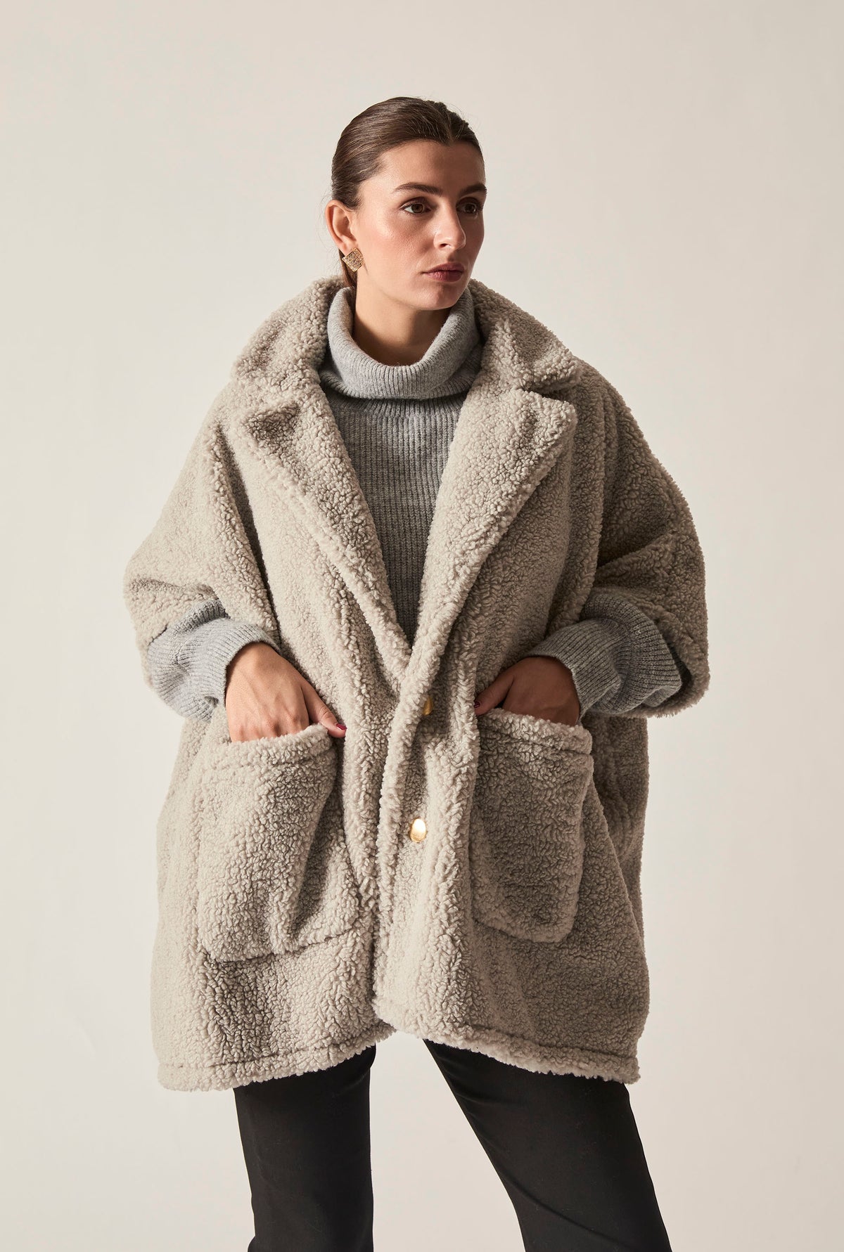 Grey Teddy Button Cape
