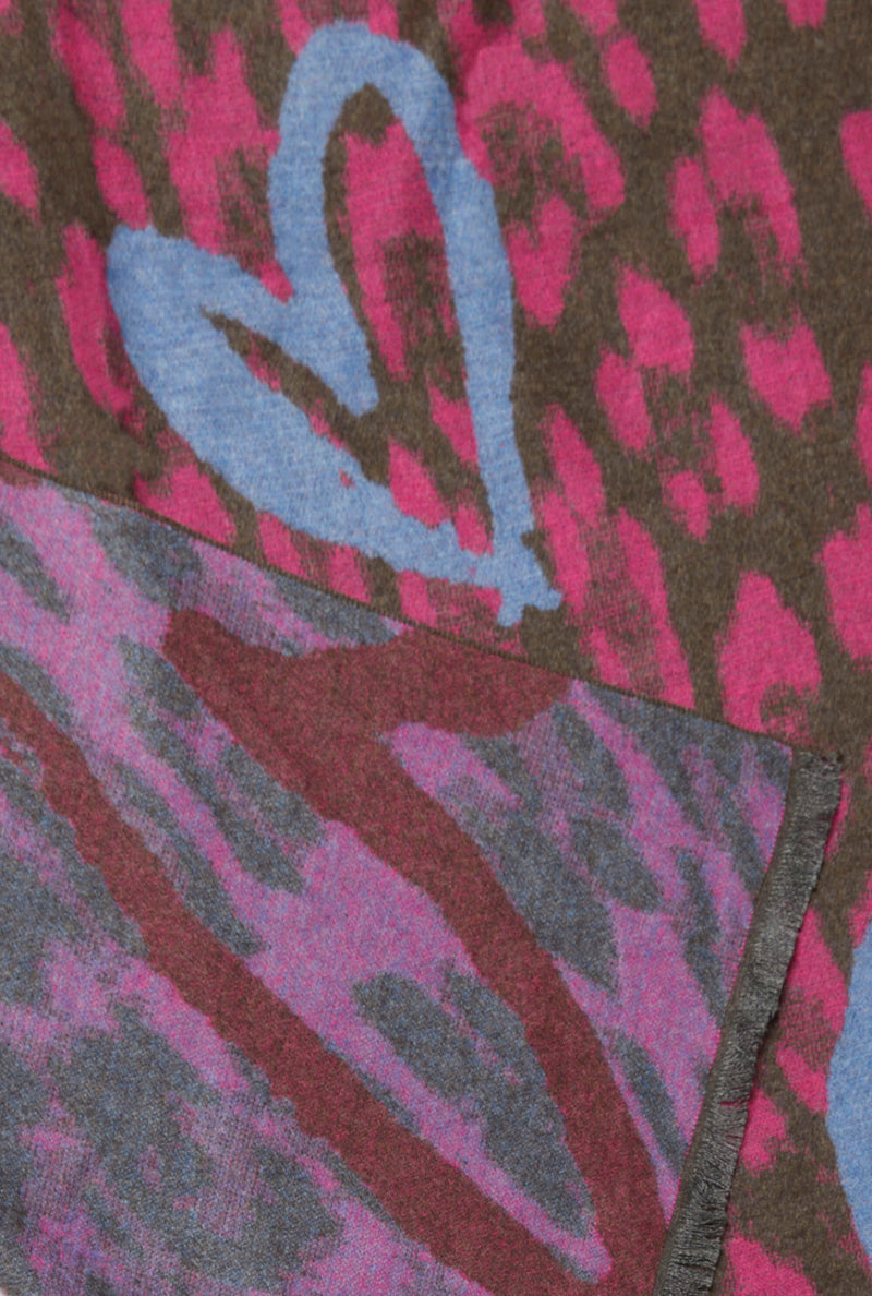 Heart Detail Leopard Print Scarf Pink