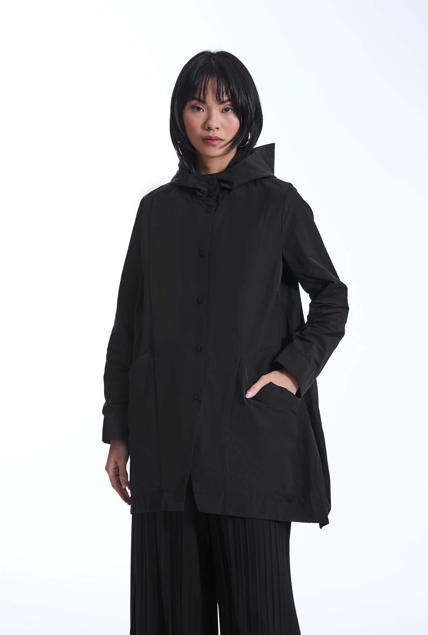 Hooded Black Raincoat