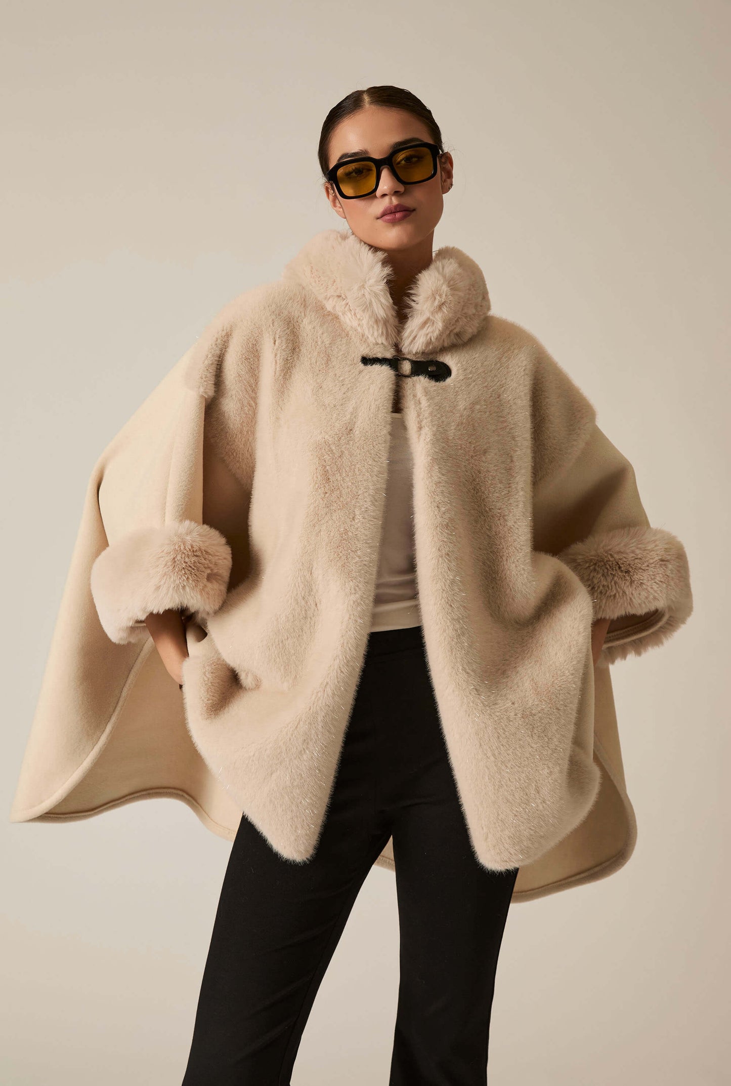 Ivory Faux Fur Cape