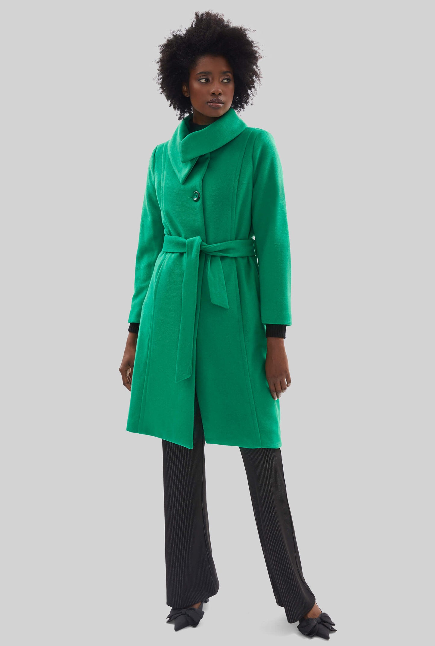 Large Collar Belted Coat Green