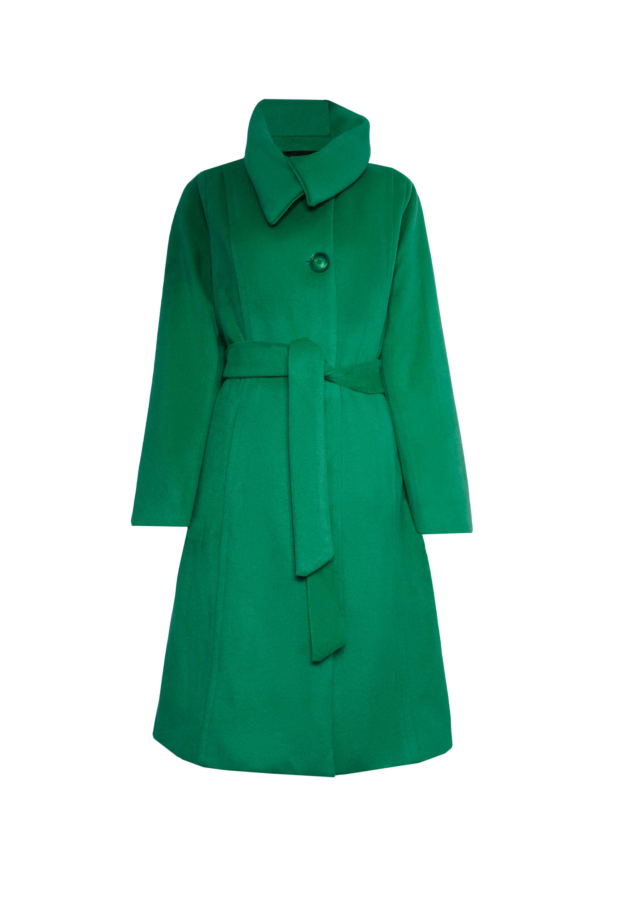 Chic Green Large Collar Belted Coat for Effortless Elegance James Lakeland