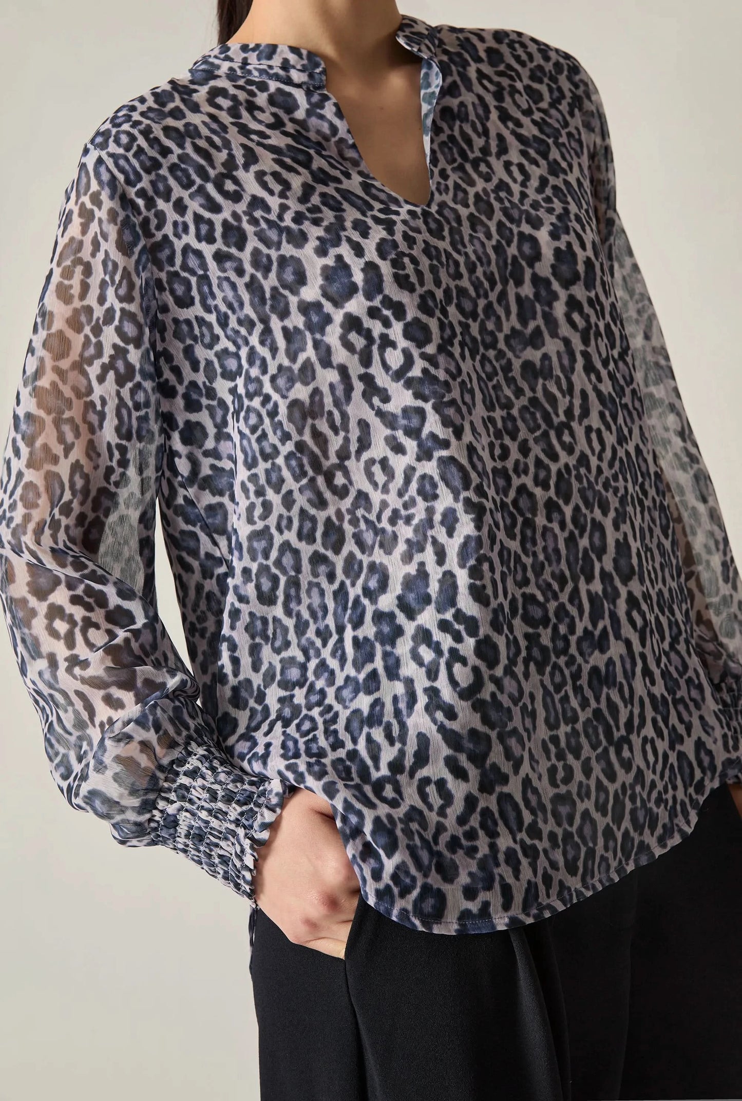 Blue Leopard Print Blouse