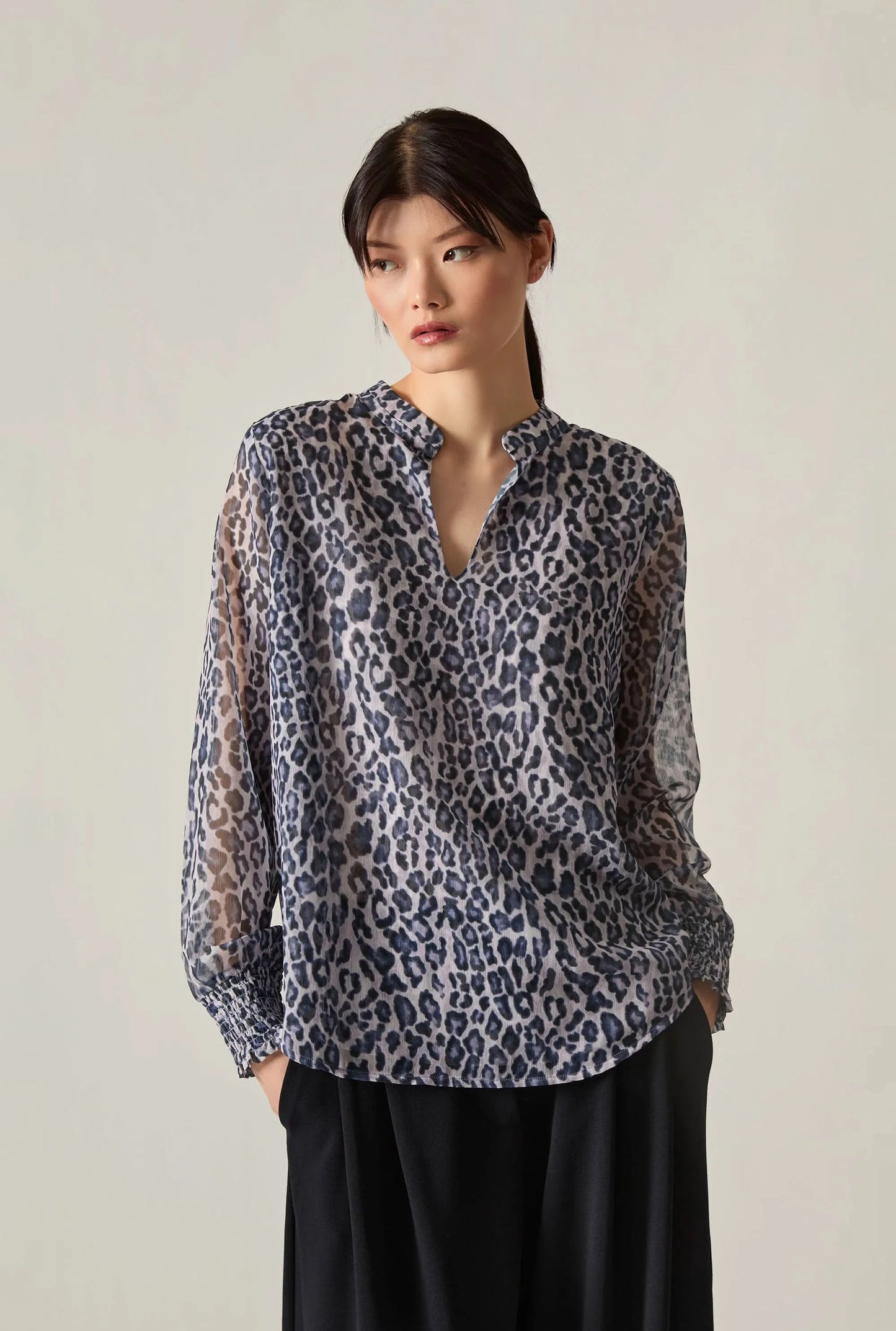 Blue Leopard Print Blouse