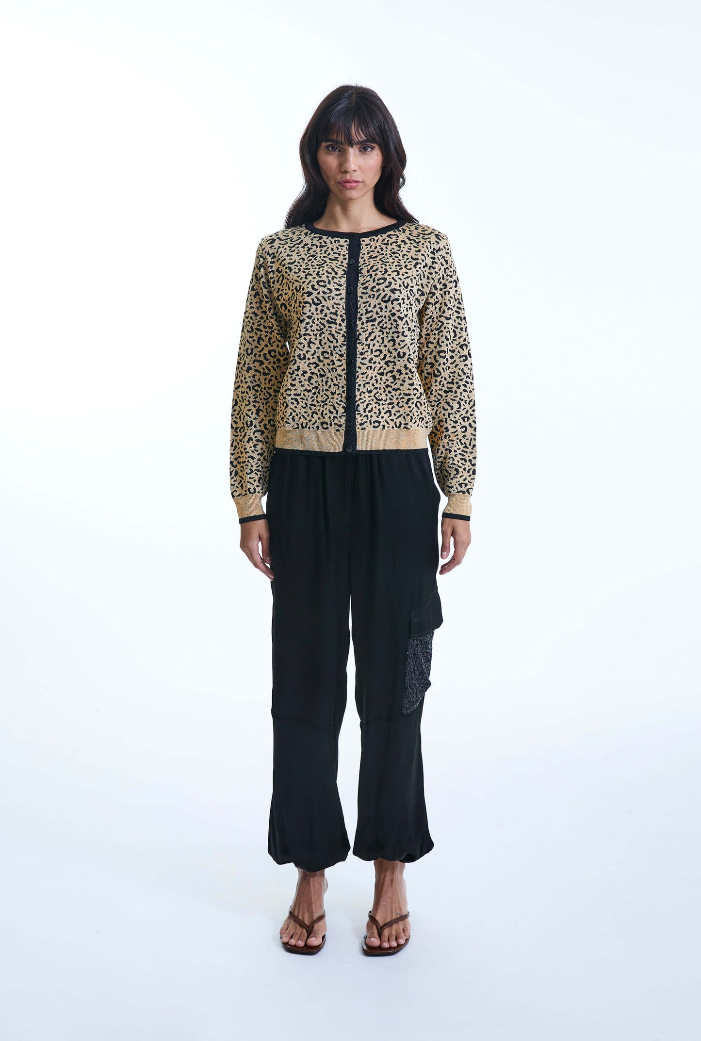 Leopard Lurex Knitted Cardigan