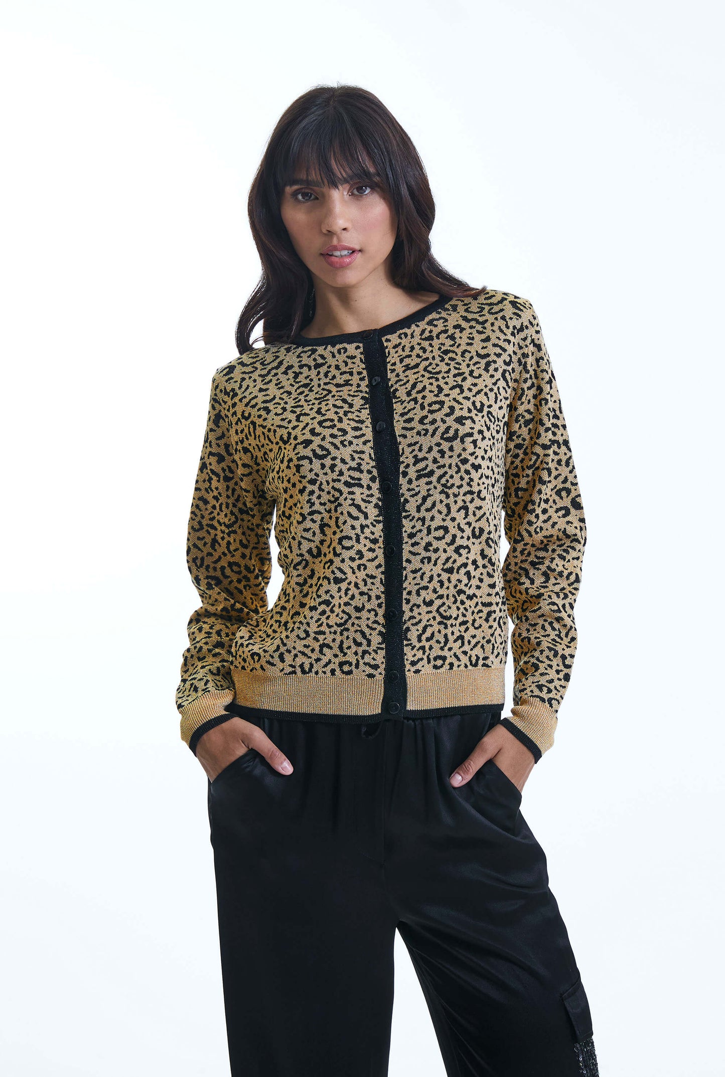 Leopard Lurex Knitted Cardigan