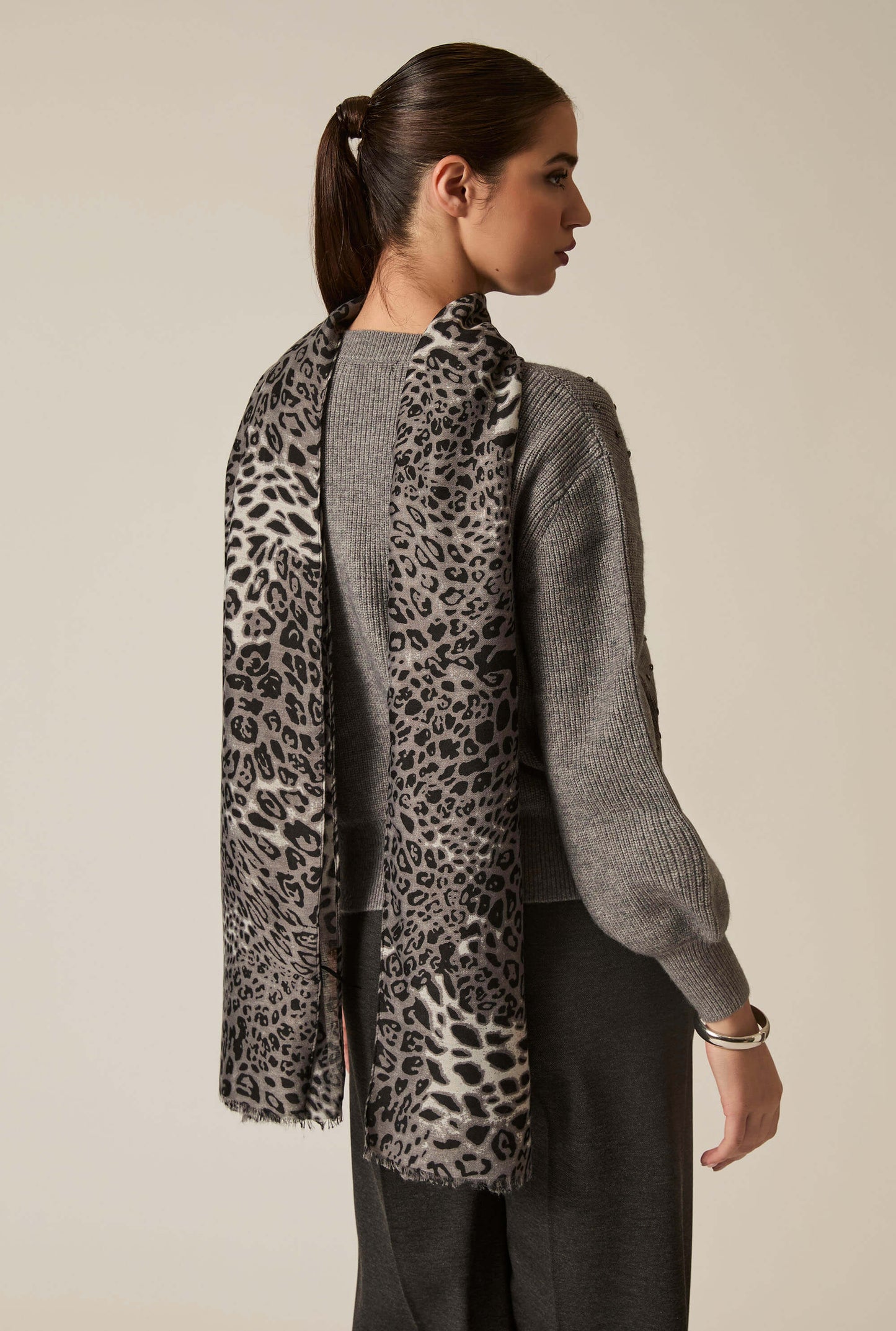 Leopard Print Black Scarf