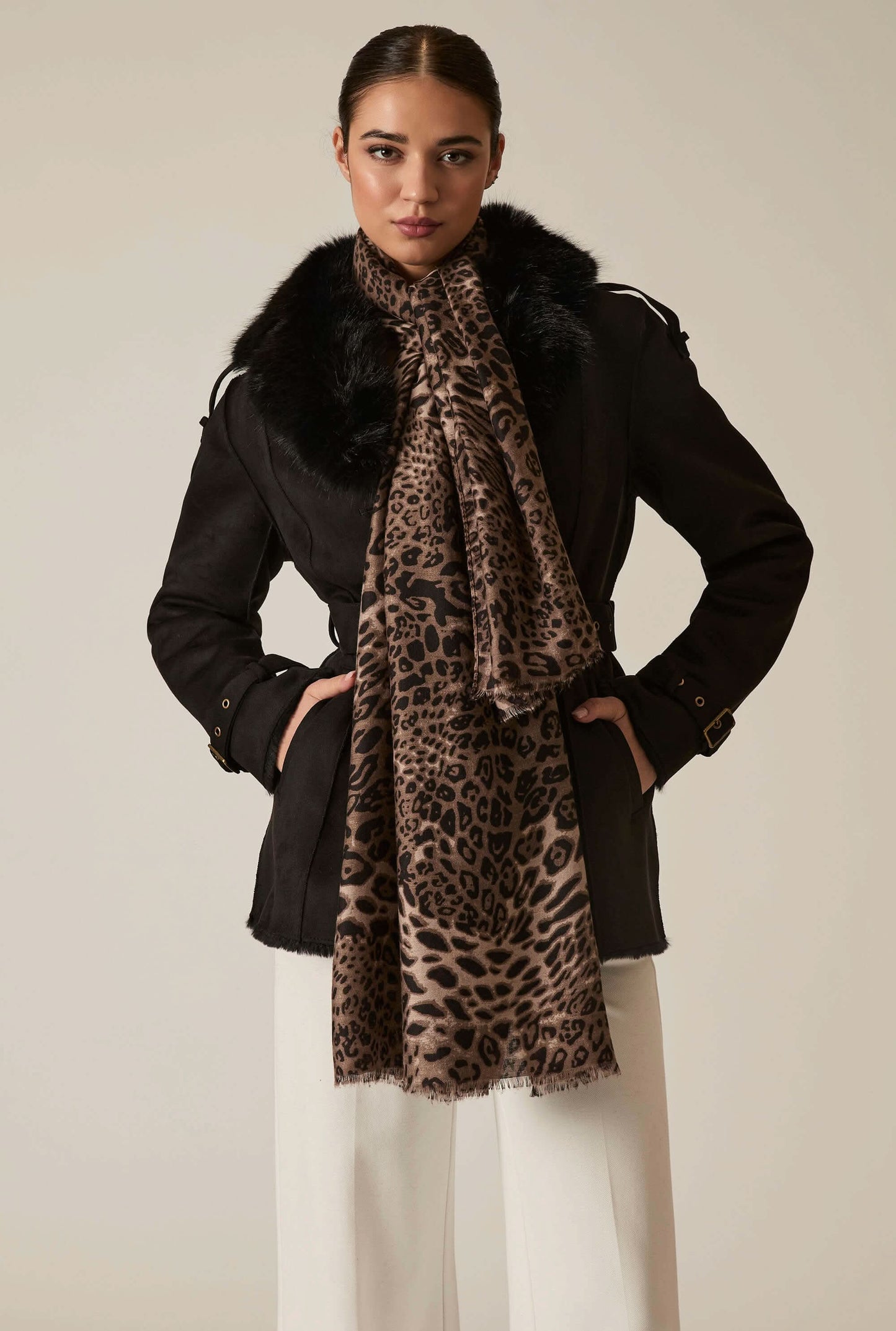 Leopard Print Brown Scarf