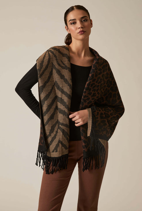 Leopard Tassel Camel Scarf