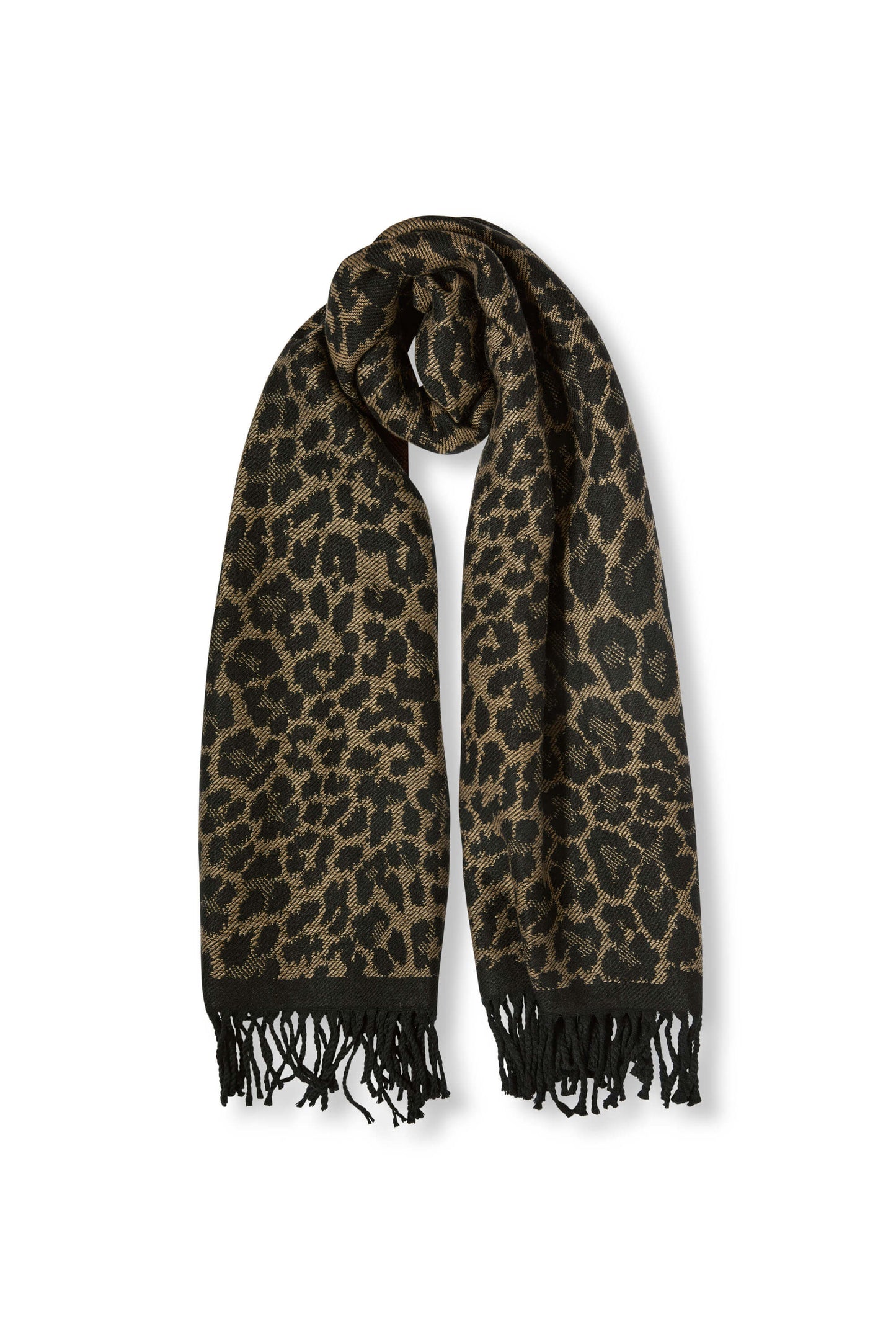 Leopard Tassel Camel Scarf