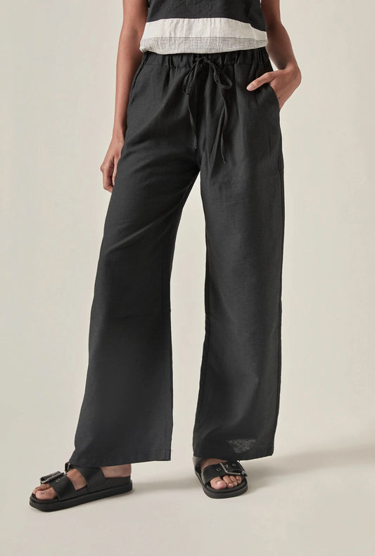 Linen Blend Black Drawstring Trousers