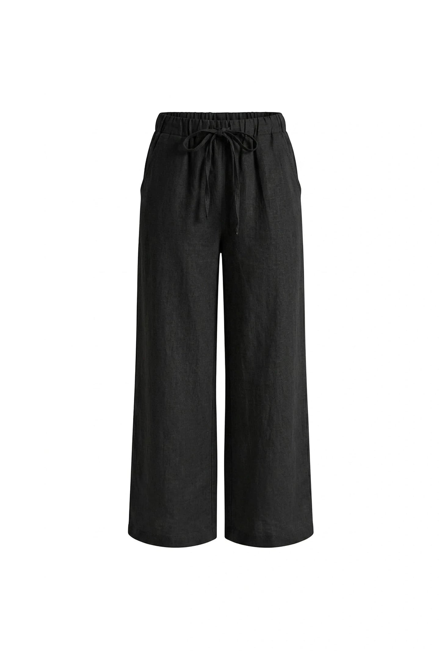 Linen Blend Black Drawstring Trousers