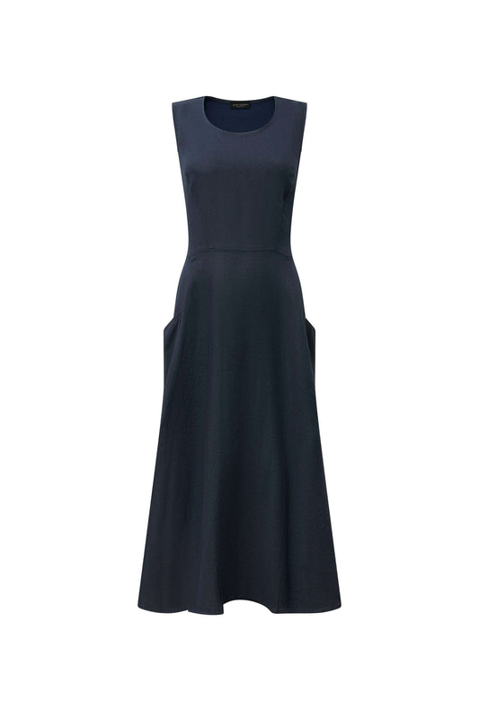 Linen Navy Midi Dress