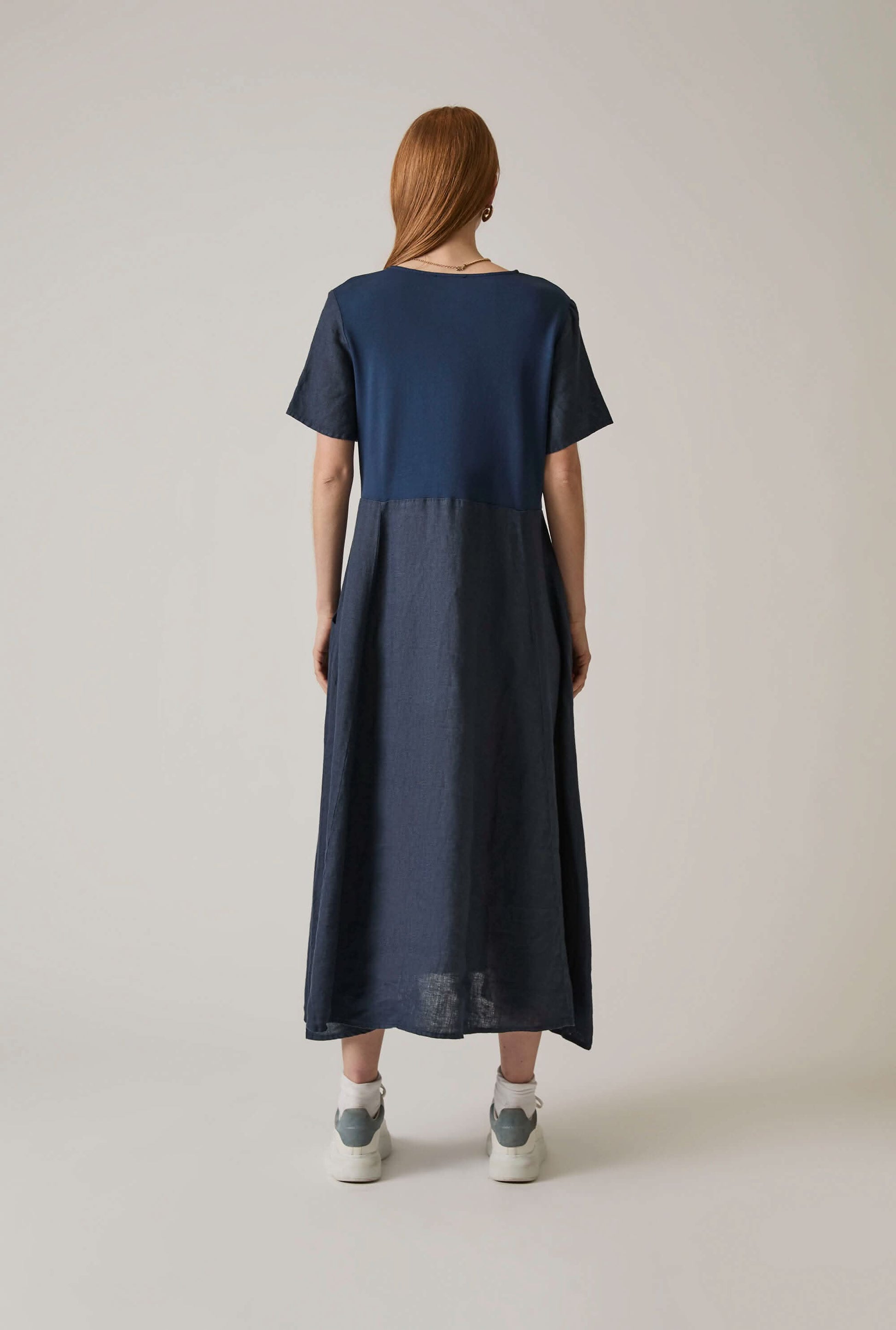 Linen Navy Pocket Midi Dress Navy Linen Dress with Pocket Detail James Lakeland Linen Navy Pocket Midi Dress Navy Linen Dress with Pocket Detail James Lakeland