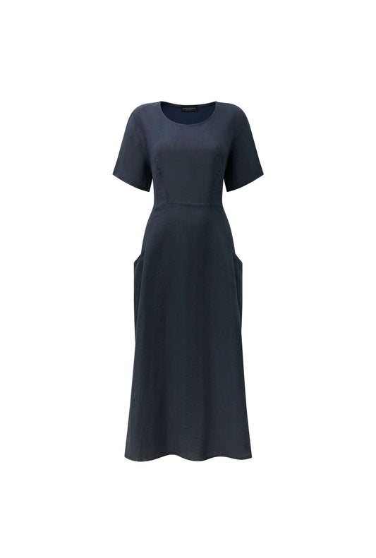 Linen Navy Pocket Midi Dress