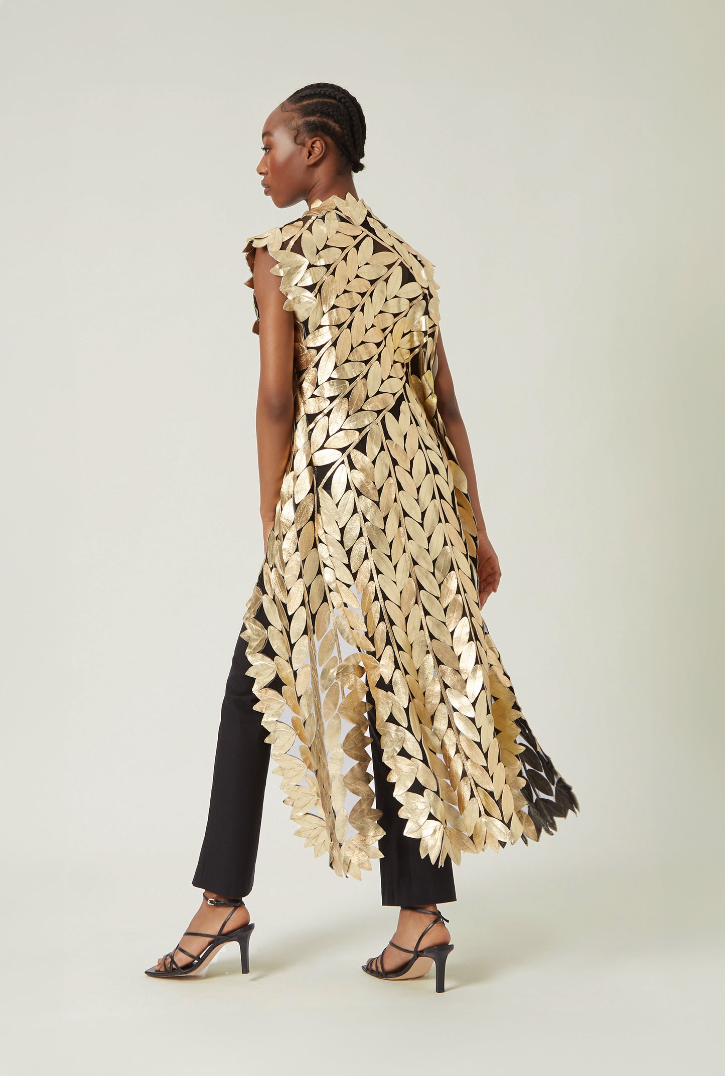 Long Gold Leaf Leather Gilet