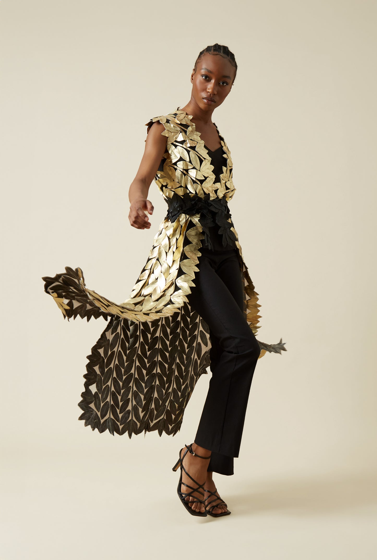 Long Gold Leaf Leather Gilet