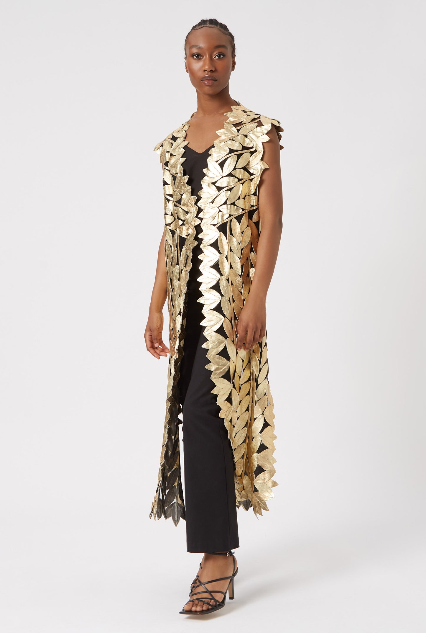 Long Gold Leaf Leather Gilet