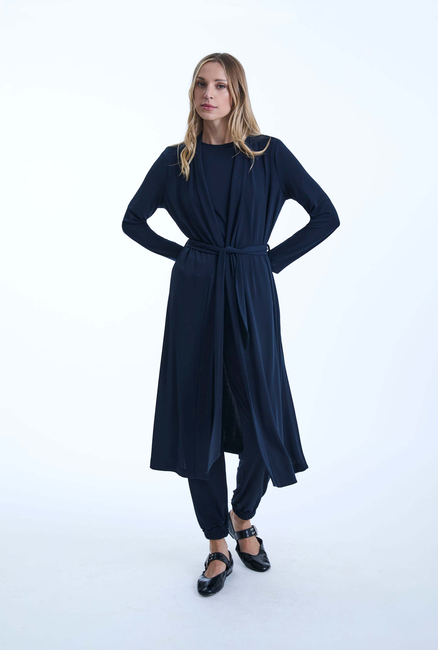 Long Navy Jersey Cardigan