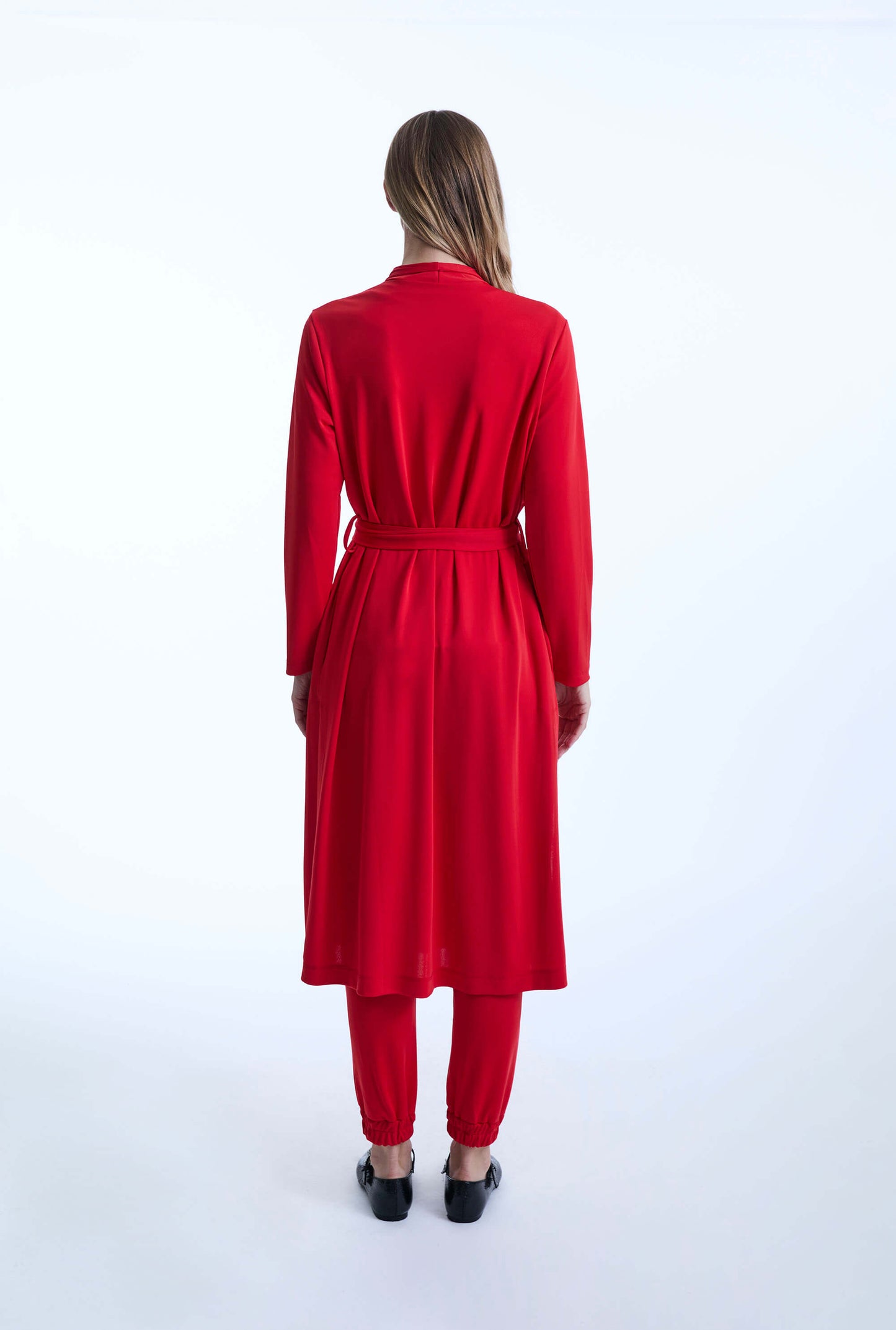 Long Red Jersey Cardigan