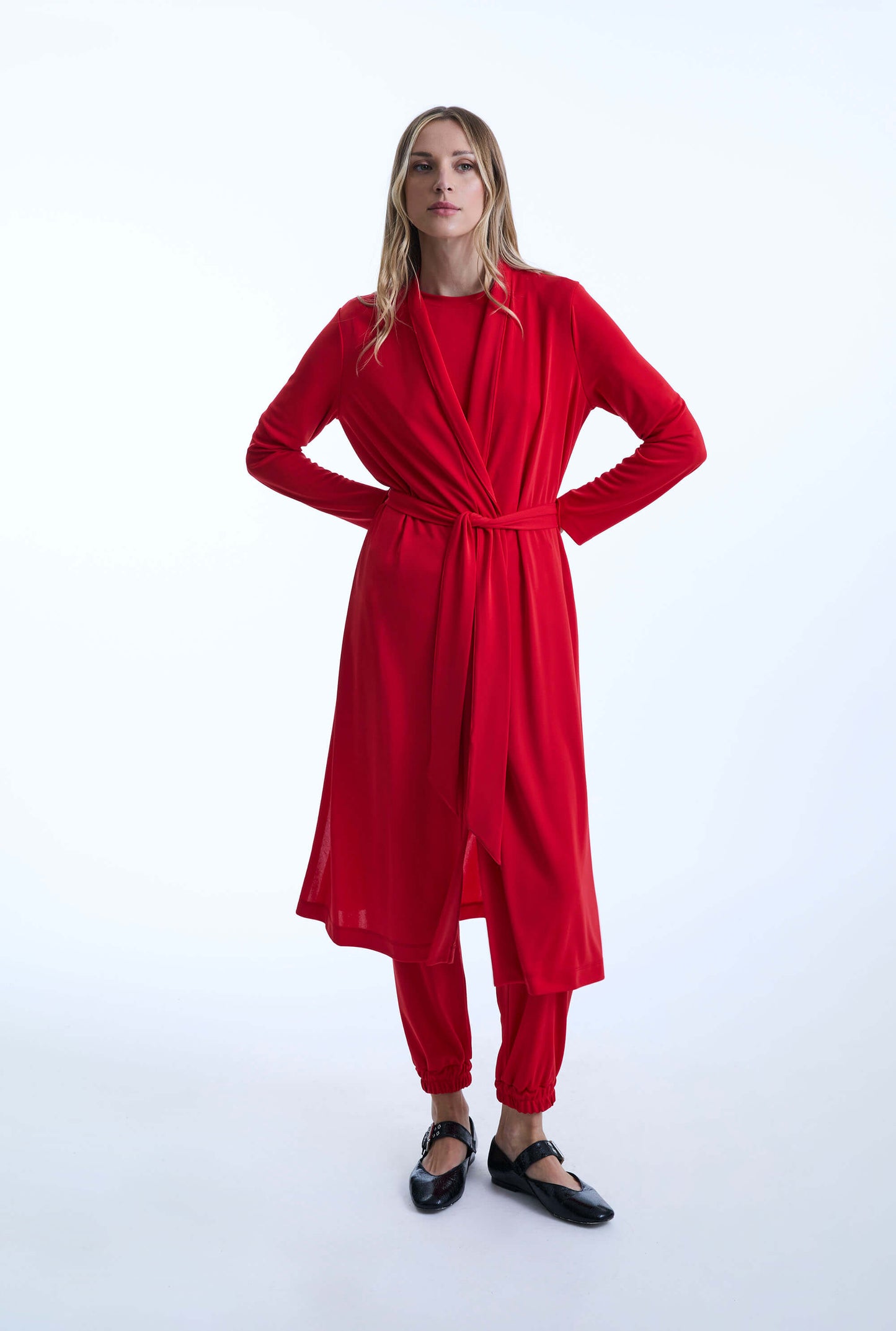 Long Red Jersey Cardigan