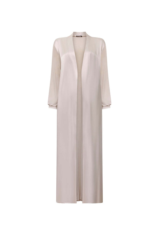 Long Satin Beige Cardigan