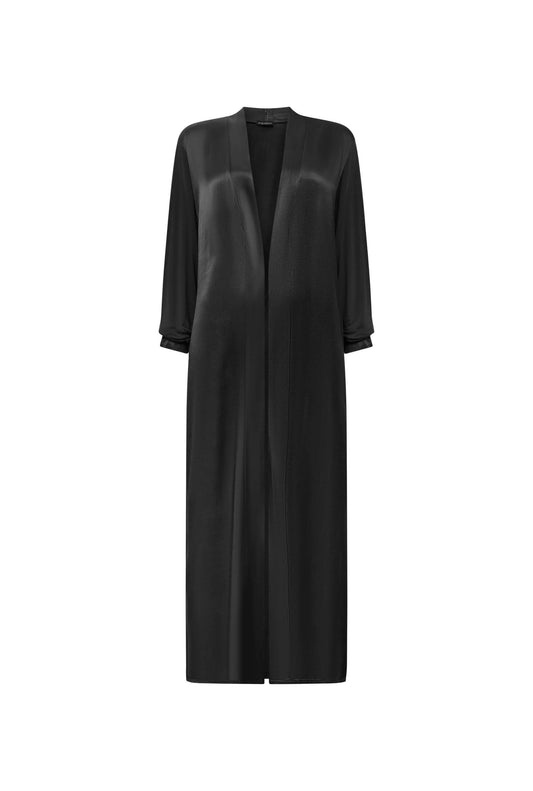Long Satin Black Cardigan
