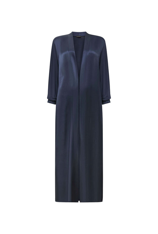Long Satin Navy Cardigan