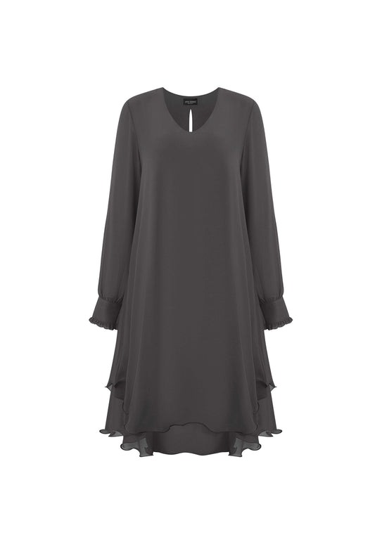 Long Sleeve Charcoal Wave Hem Dress