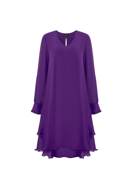 Long Sleeve Purple Wave Hem Dress
