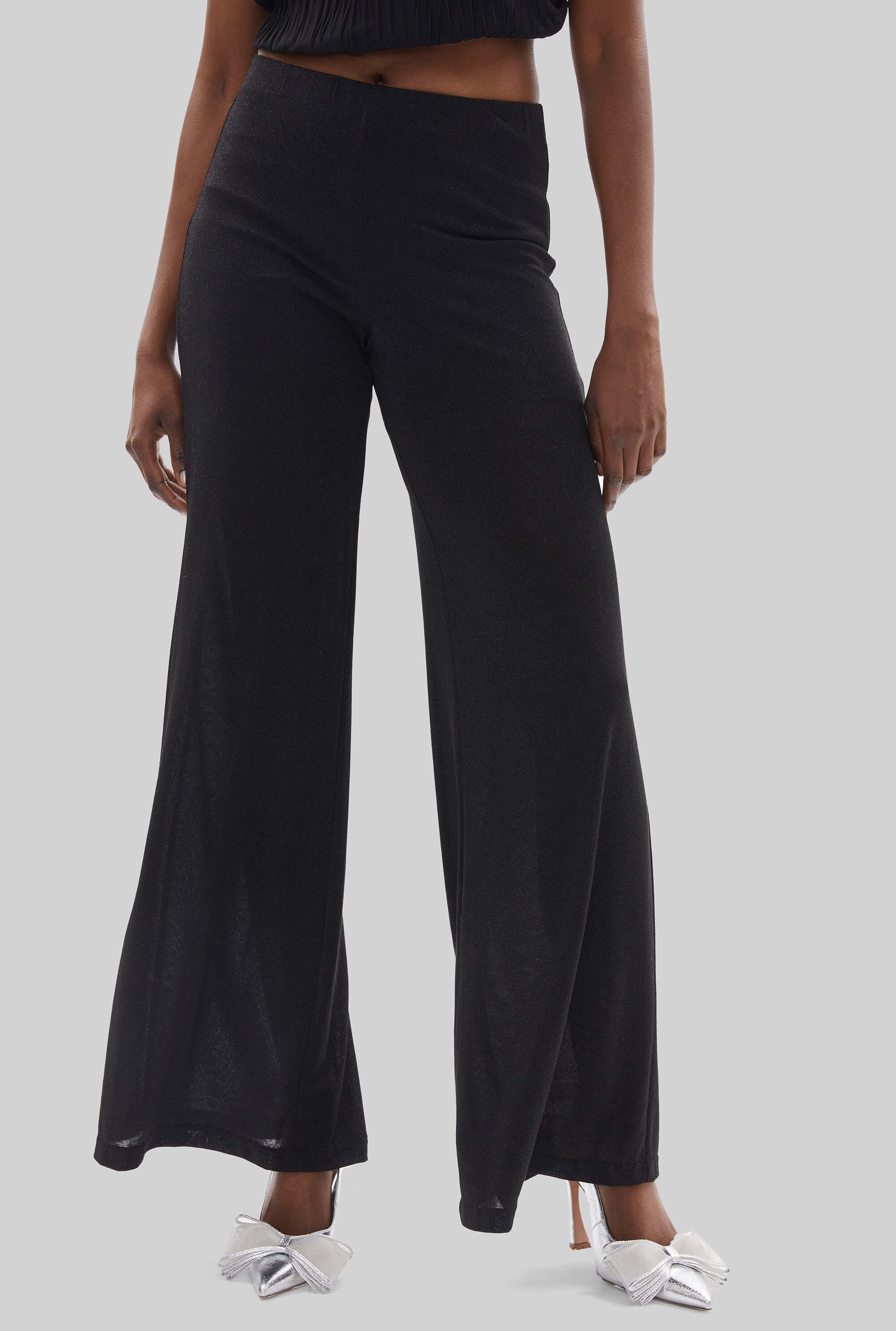 Lurex Evening Palazzo Trousers Black XS 8