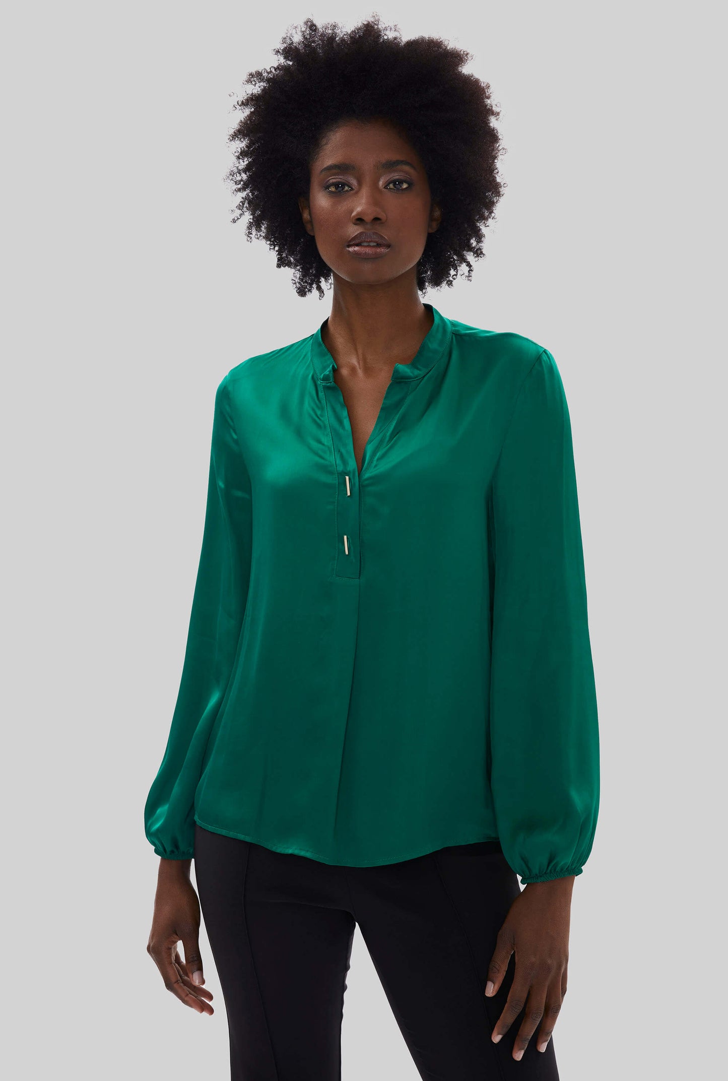 Mandarin Collar Satin Blouse Green