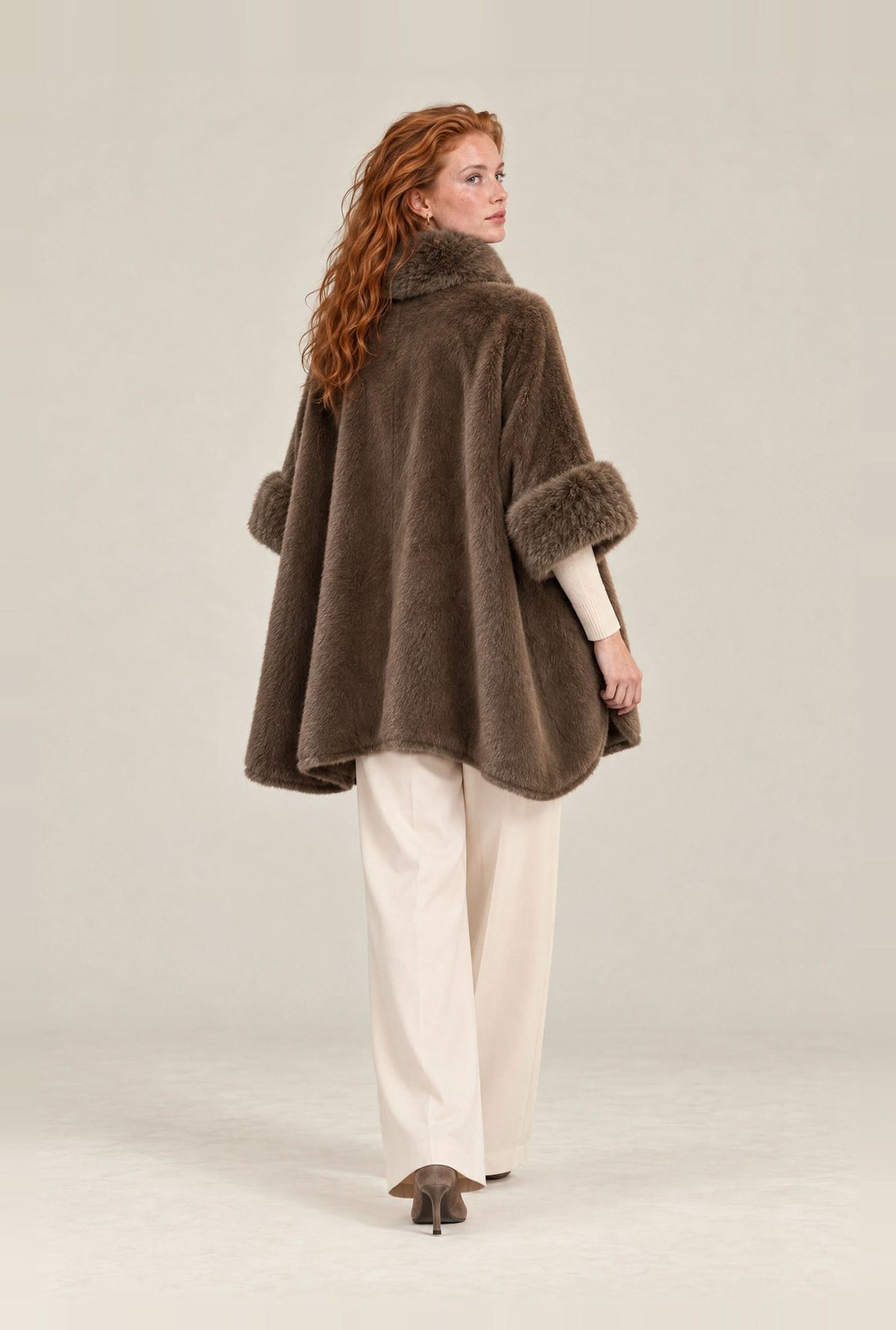 Mocha Brown Faux Fur Buckle Cape