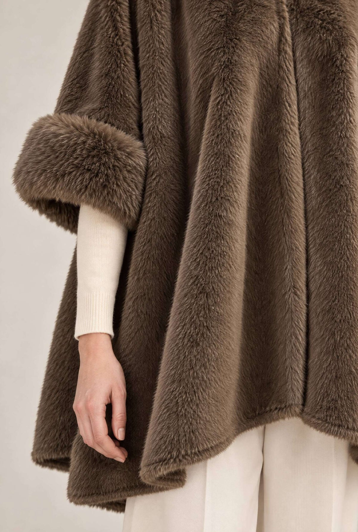 Mocha Brown Faux Fur Buckle Cape