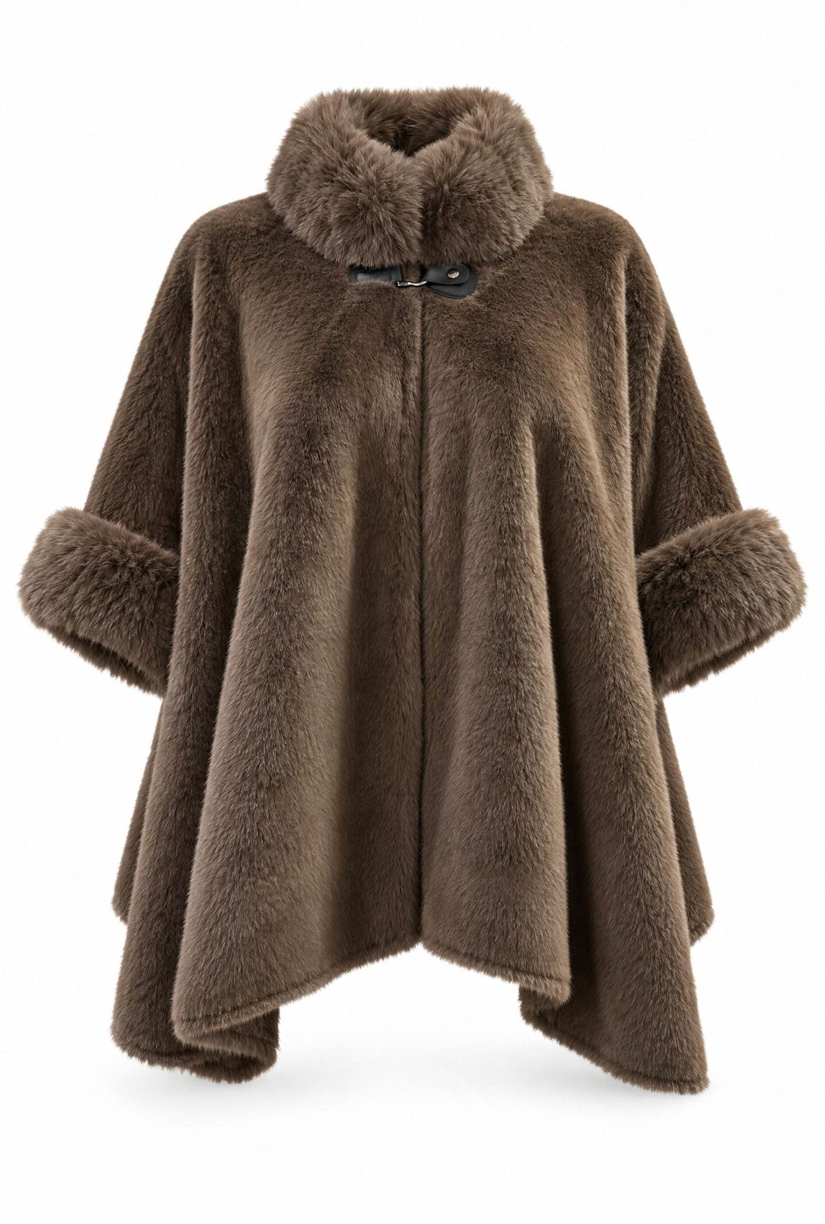 Mocha Brown Faux Fur Buckle Cape