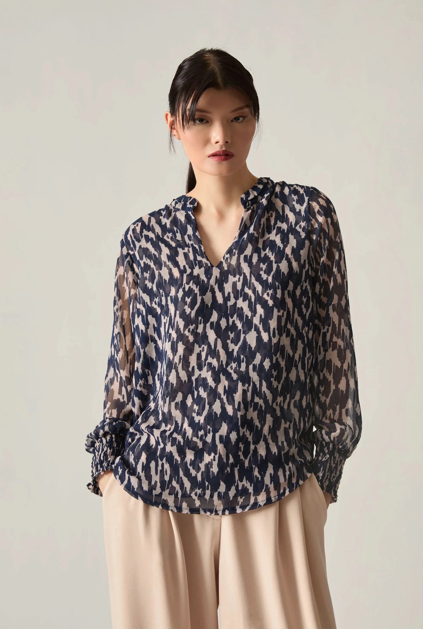 Navy Abstract Print Blouse