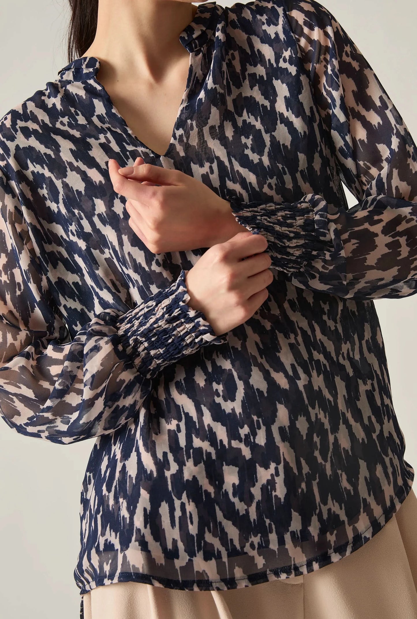 Navy Abstract Print Blouse