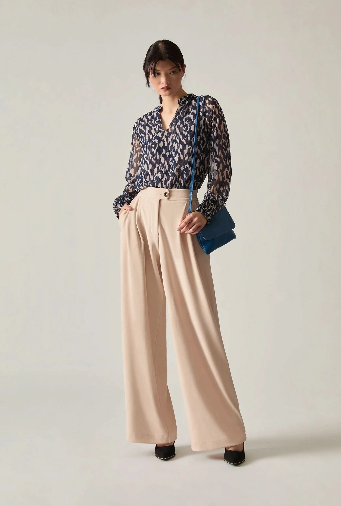 Navy Abstract Print Blouse