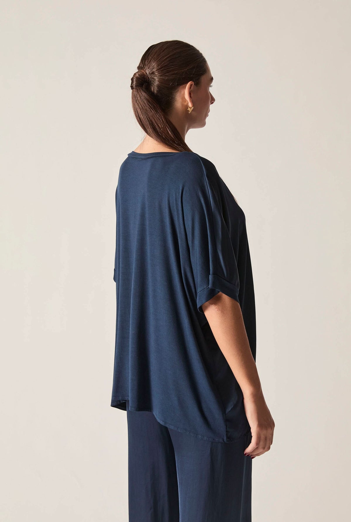 Navy Button Detail Relaxed Fit Top