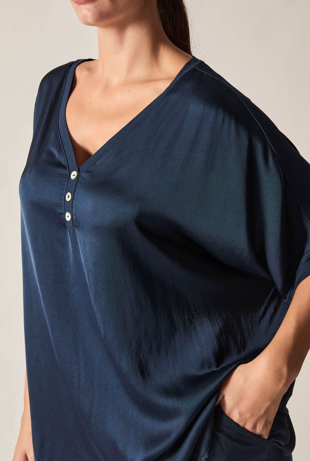 Navy Button Detail Relaxed Fit Top