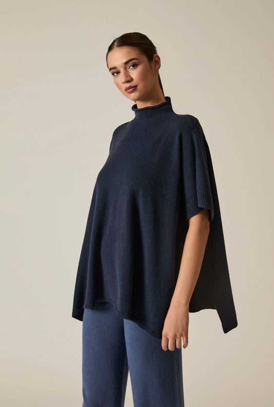 Navy Button Poncho