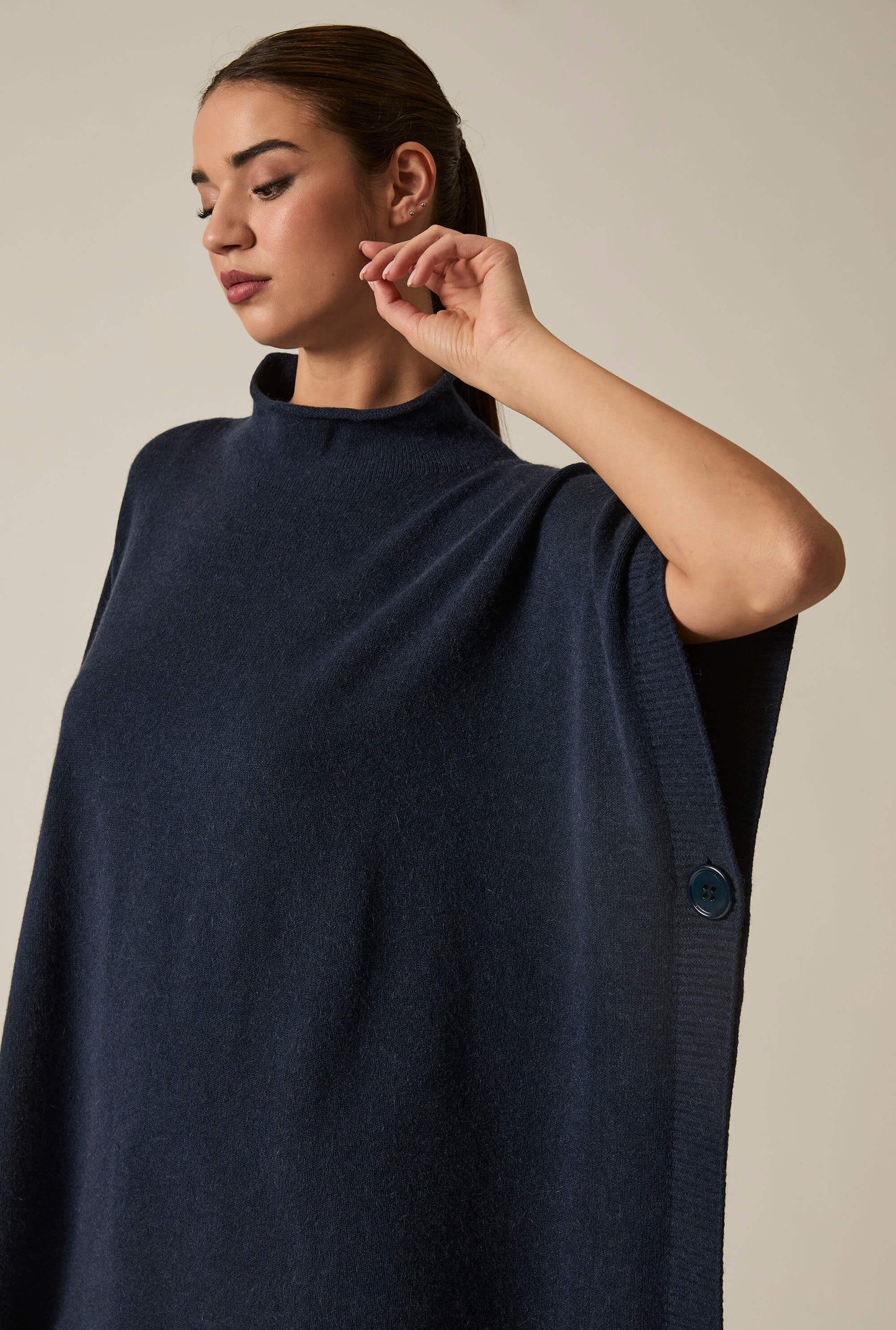 Navy Button Poncho