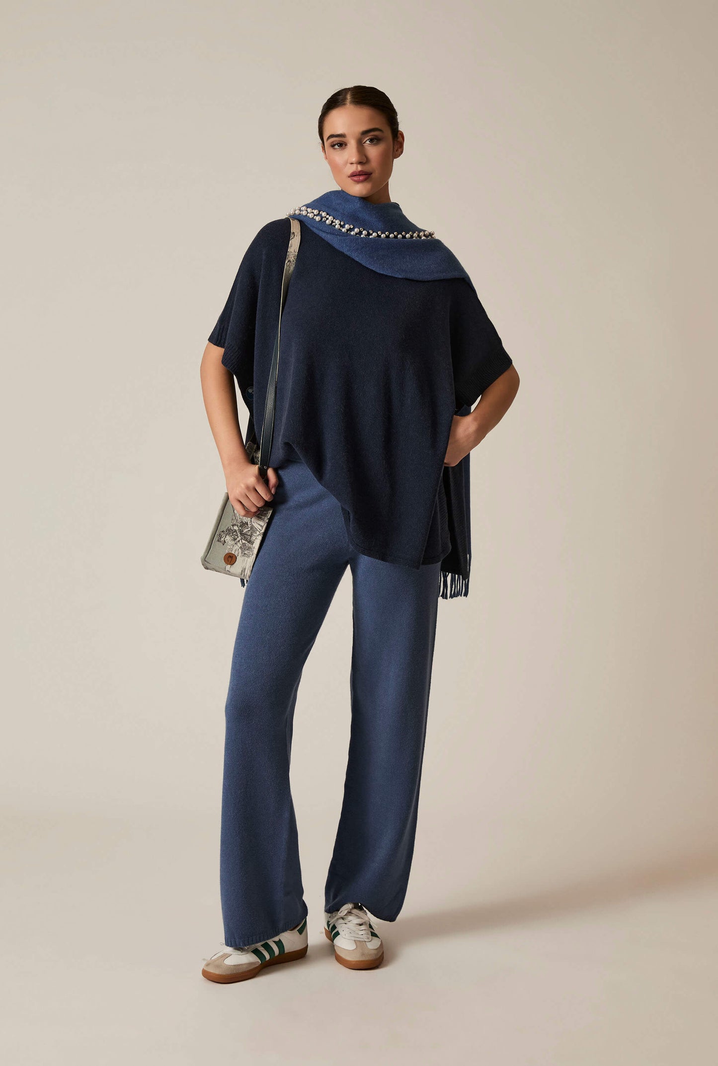 Navy Button Poncho
