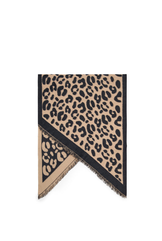 Navy & Camel Leopard Print Scarf