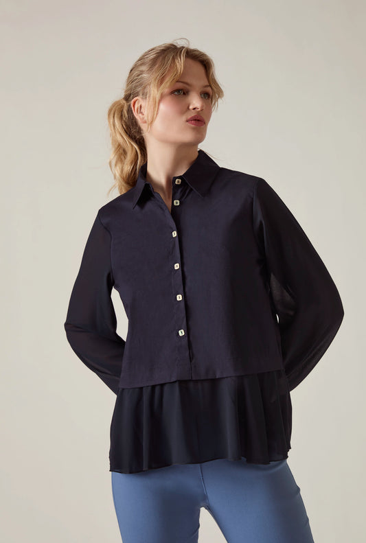 Navy Contrast Hem Blouse