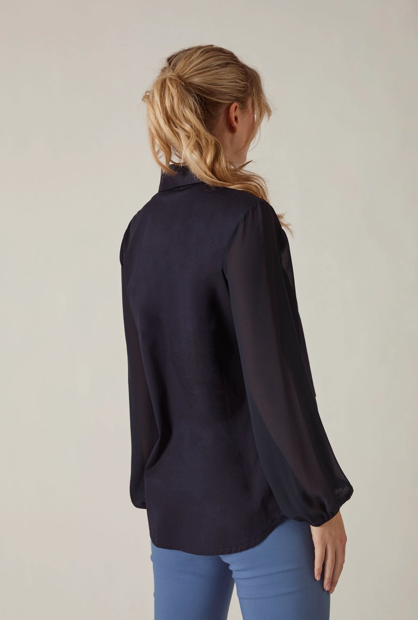 Navy Contrast Hem Blouse