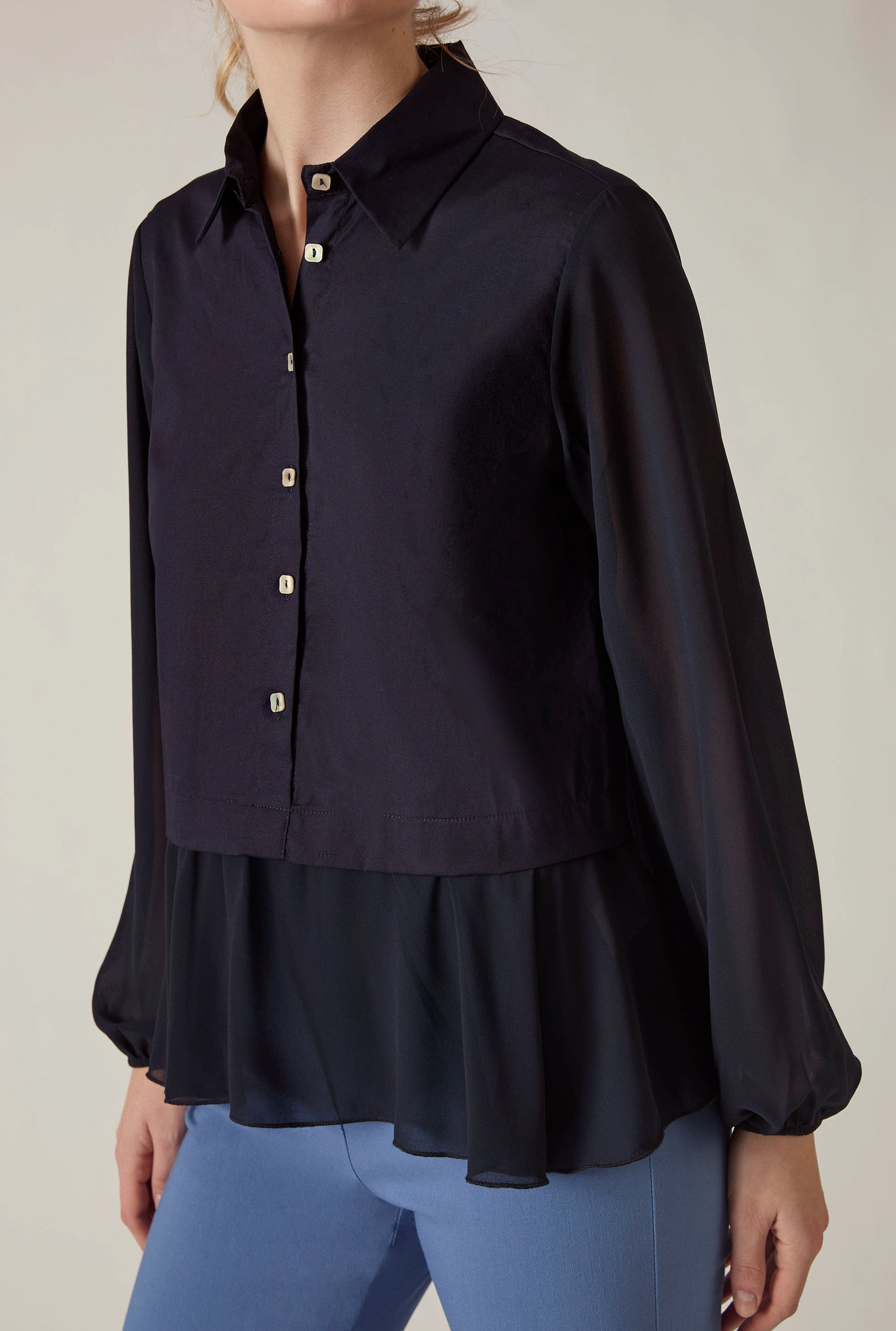 Navy Contrast Hem Blouse
