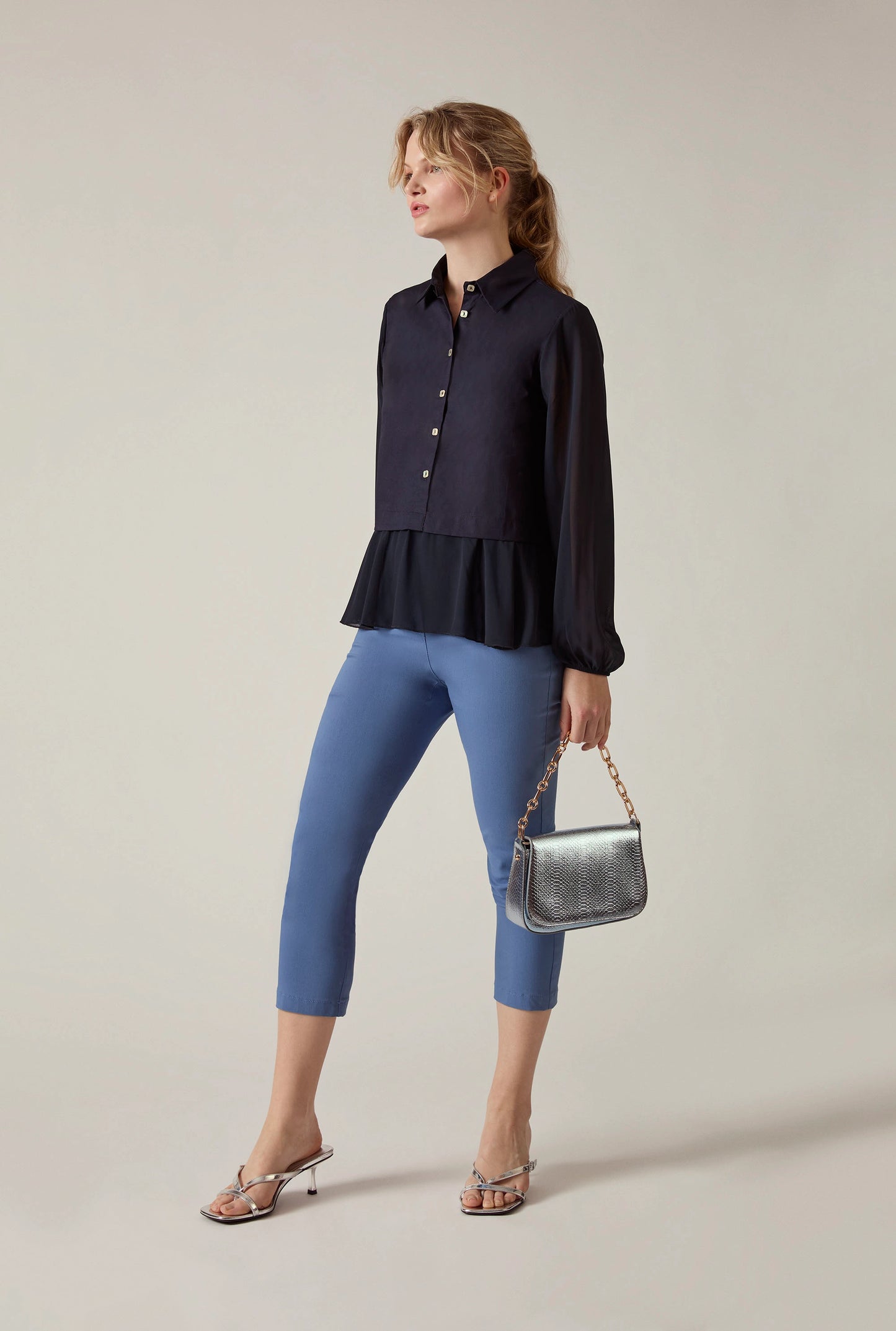 Navy Contrast Hem Blouse