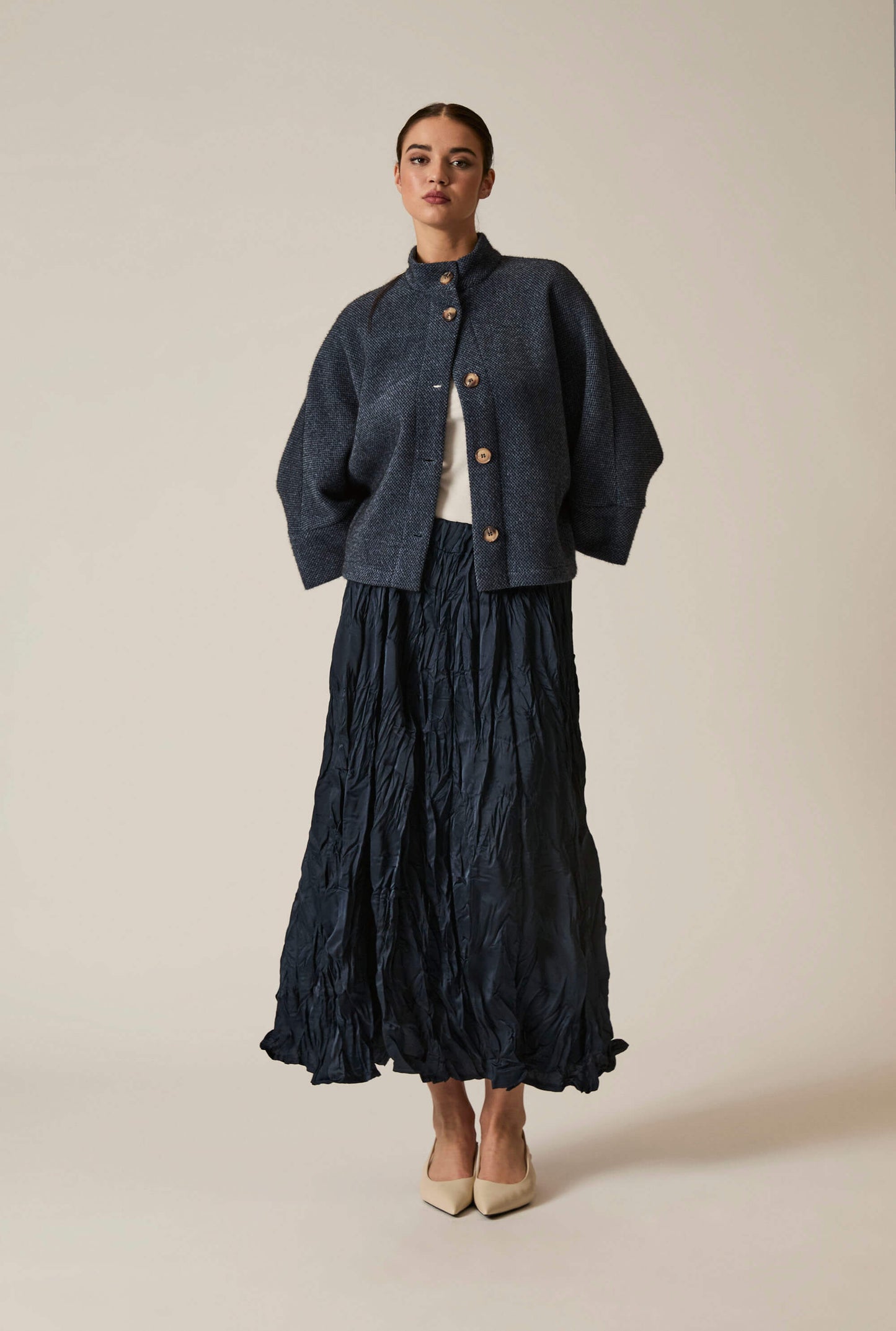 Navy Crinkled Maxi Skirt