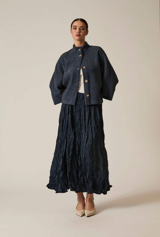 Navy Crinkled Maxi Skirt